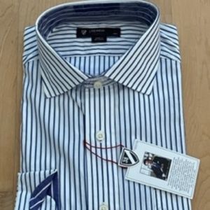 Mens large Cremieux  long sleeve striped dress shirt, blue/white